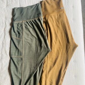 Two Prana Becksa 7/8 leggings green and gold